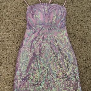 Purple Sequin Embellished Dress